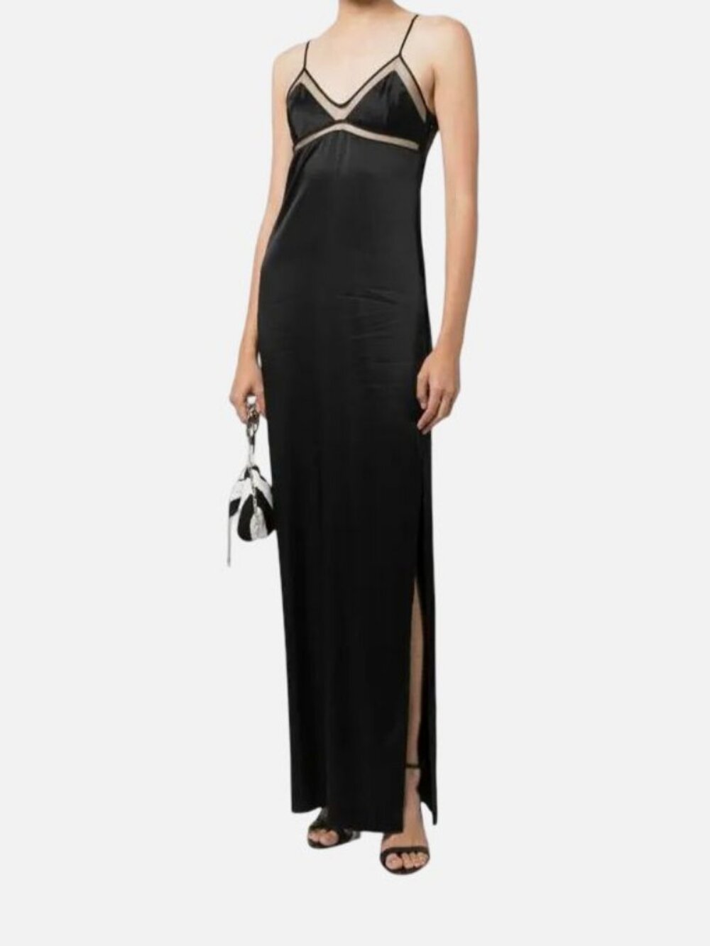 Kiki De Montparnasse Women's Black Silk Mesh-Trim Peep Show Slip Dress Size M